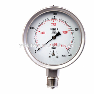 HF All SS 0-400mbar 0-4000mmWC Pressure Gauge Low Pressure Capsule Gauge EN837-1