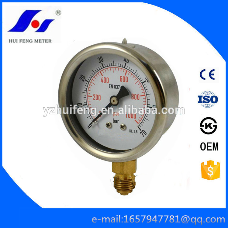 HF 63mm Stainless Steel Case Crimped Ring 070bar/psi KL1.6 Pressure Gauge